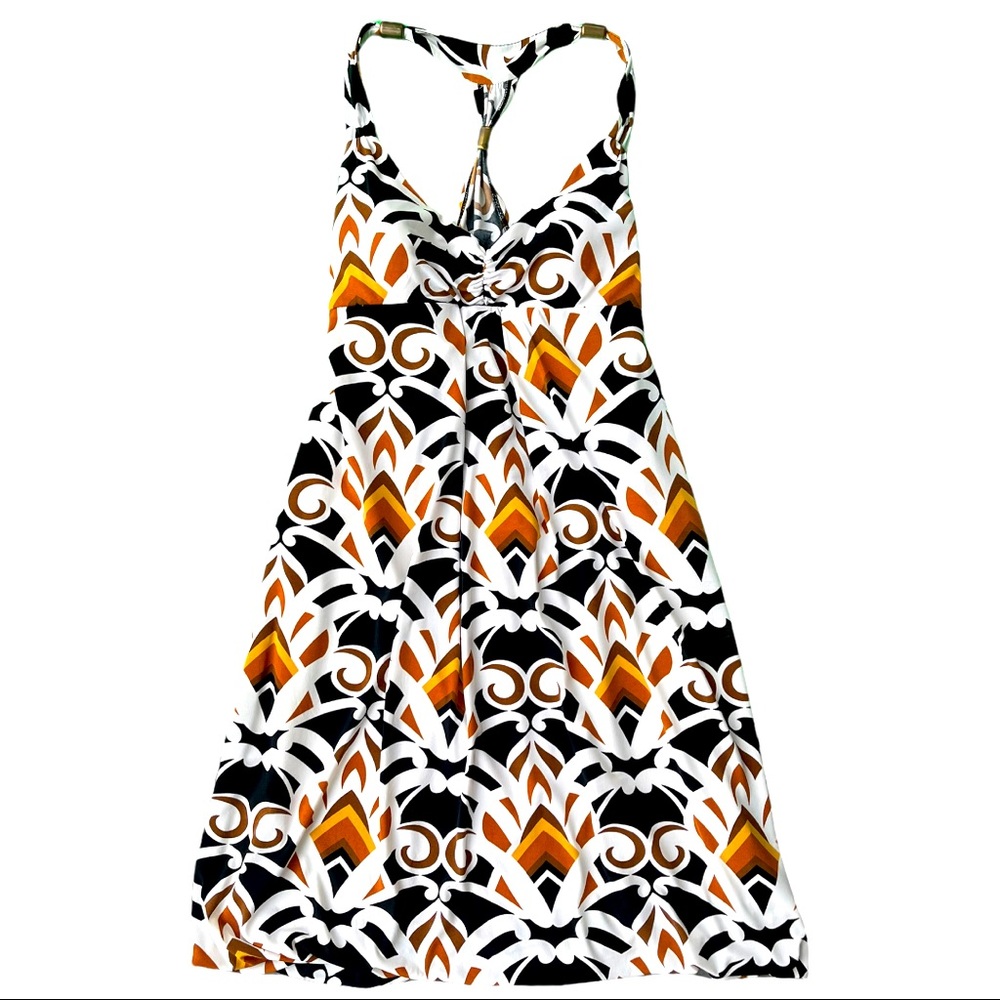 Bisou Bisou | Ethnic T Strap Back Multi Color (Black-White-Mustard) Dress SZ 12